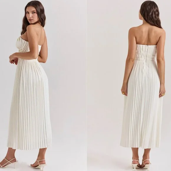 HOUSE OF CB 'Amorata' Ivory Pleated Maxi Dress NWOT - Picture 4 of 9